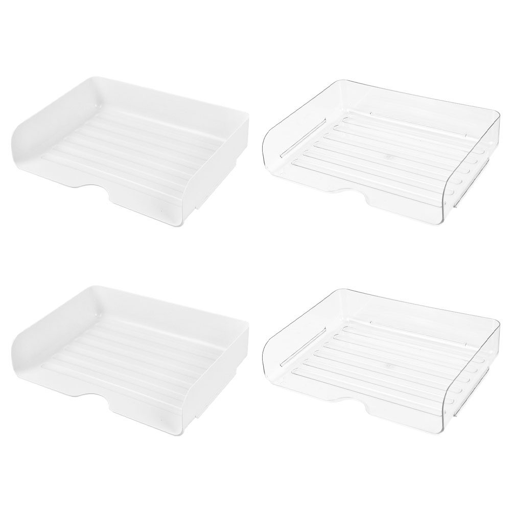 Letter Tray Desk - 4個セット スタッカブル ファイルオーガナイザー ホワイト クリア デスクレタートレイ