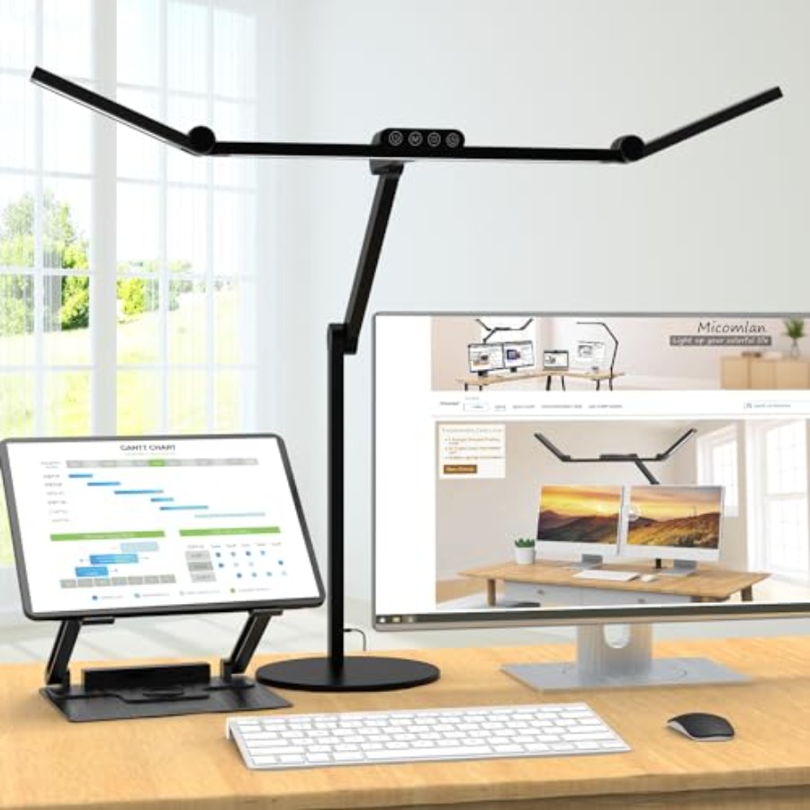 Home Office Desk - 雰囲気照明付きアーキテクトデスクランプ、ベース付きホームオフィス用調節可能なLEDデスクライト、24W明るい自動調光テーブルランプ