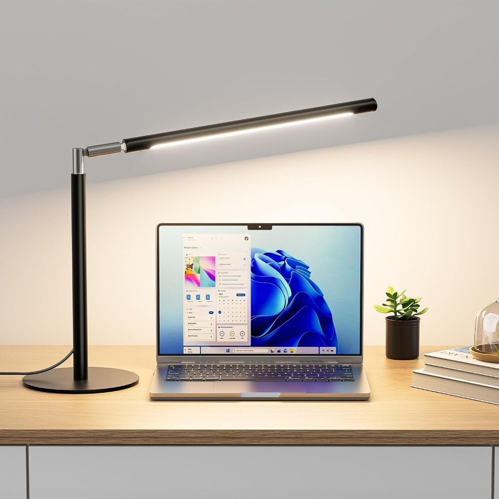 Home Office Desk - 16インチ調節可能なメタルLEDデスクランプ、15W 1200ルーメン明るいモダンな背の高い読書灯、ブラックアイケアテーブルランプ（家庭、オフィス、学習用）