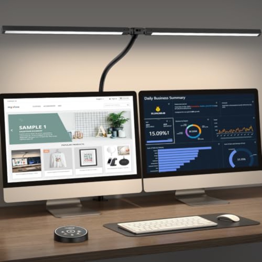 Home Office Desk - オフィス・家庭用LEDデスクランプ - 目に優しいアーキテクトランプ（クランプ式）、デュアルスクリーンコンピューターモニター用ワークスマートライト：24W 5色