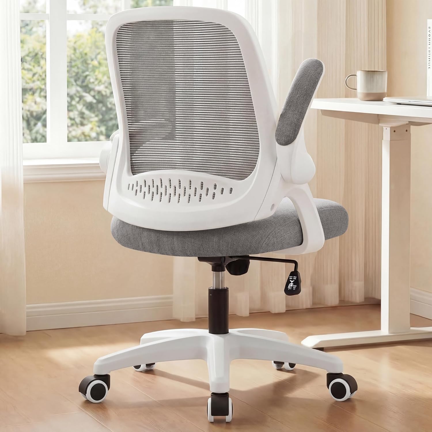 Home Office Desk - 人間工学に基づいたメッシュオフィスチェア、ランバーサポート付き、高さ調節可能、フリップアップアーム、ホームデスク用