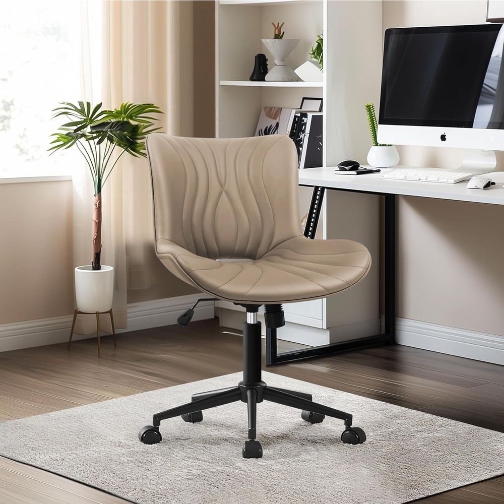 Home Office Desk - 人間工学に基づいた高さ調節可能な回転デスクチェア、車輪付き、快適なパッド入りホームオフィスコンピュータチェア、カーキ