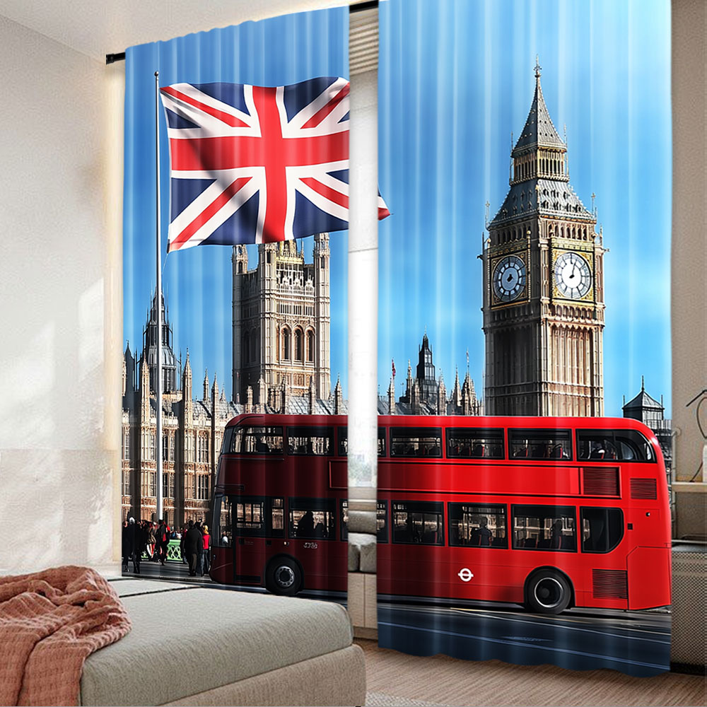 Home Office England - 2 個ビッグベンロンドンストリート背景カーテン英国旗イングランド議会館建物リビングルーム寝室用