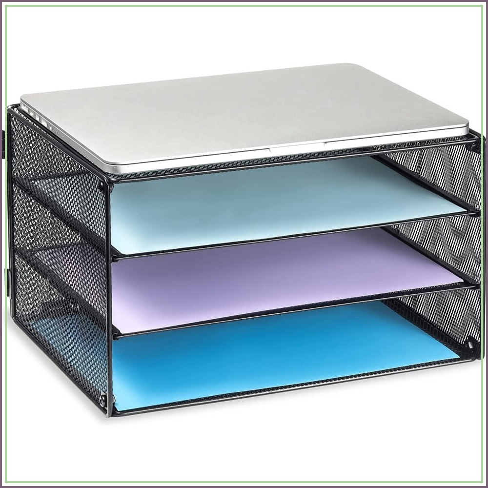 Letter Tray Desk - 3段メッシュレタートレイ、デスク用、A4用紙、郵便物、フォルダー用スライド式オーガナイザー、ブラック