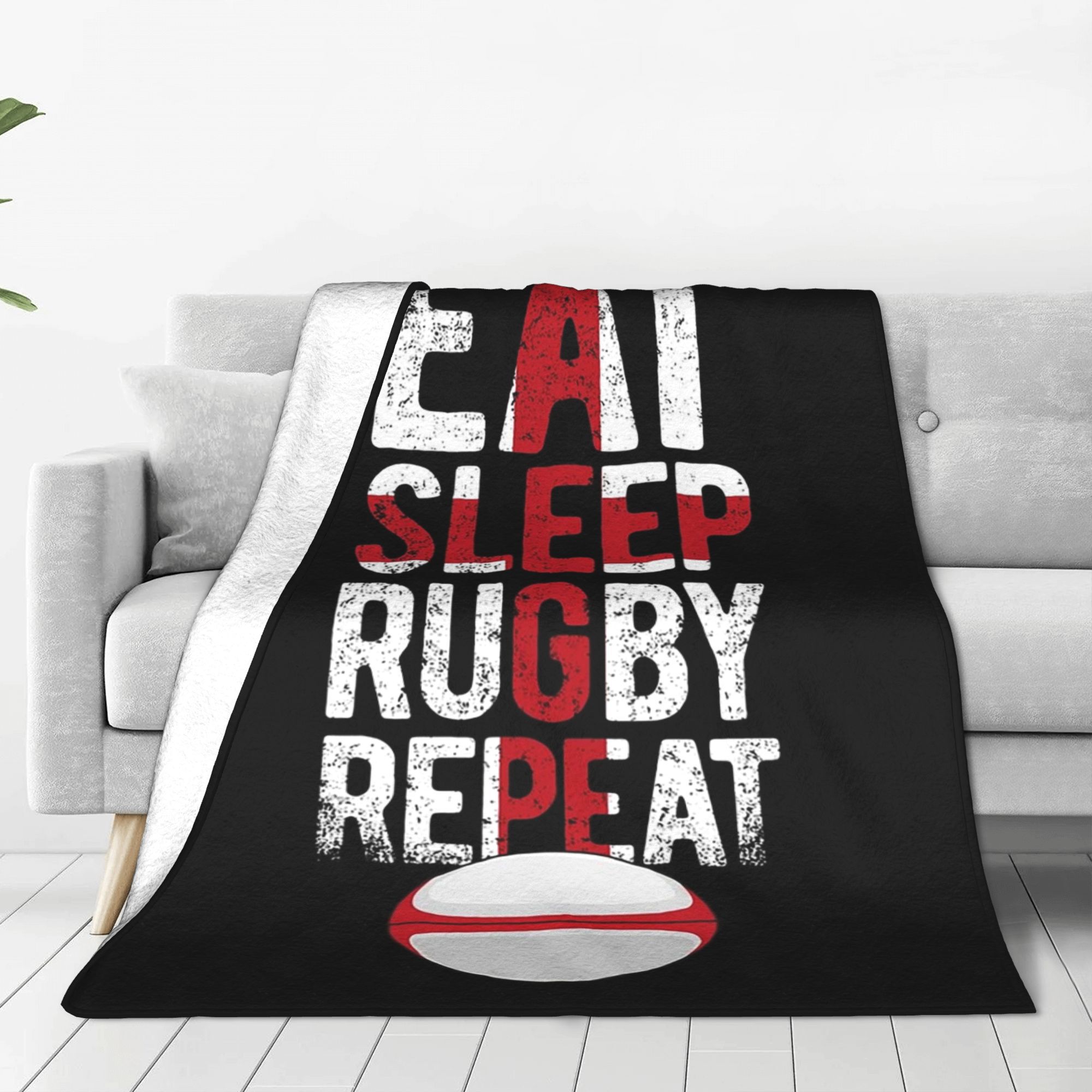 Home Office England - 食べる睡眠ラグビーリピートイングランドラグビーブランケット暖かいフリースソファスローブランケット家庭用寝室オフィススローベッドカバーキルト