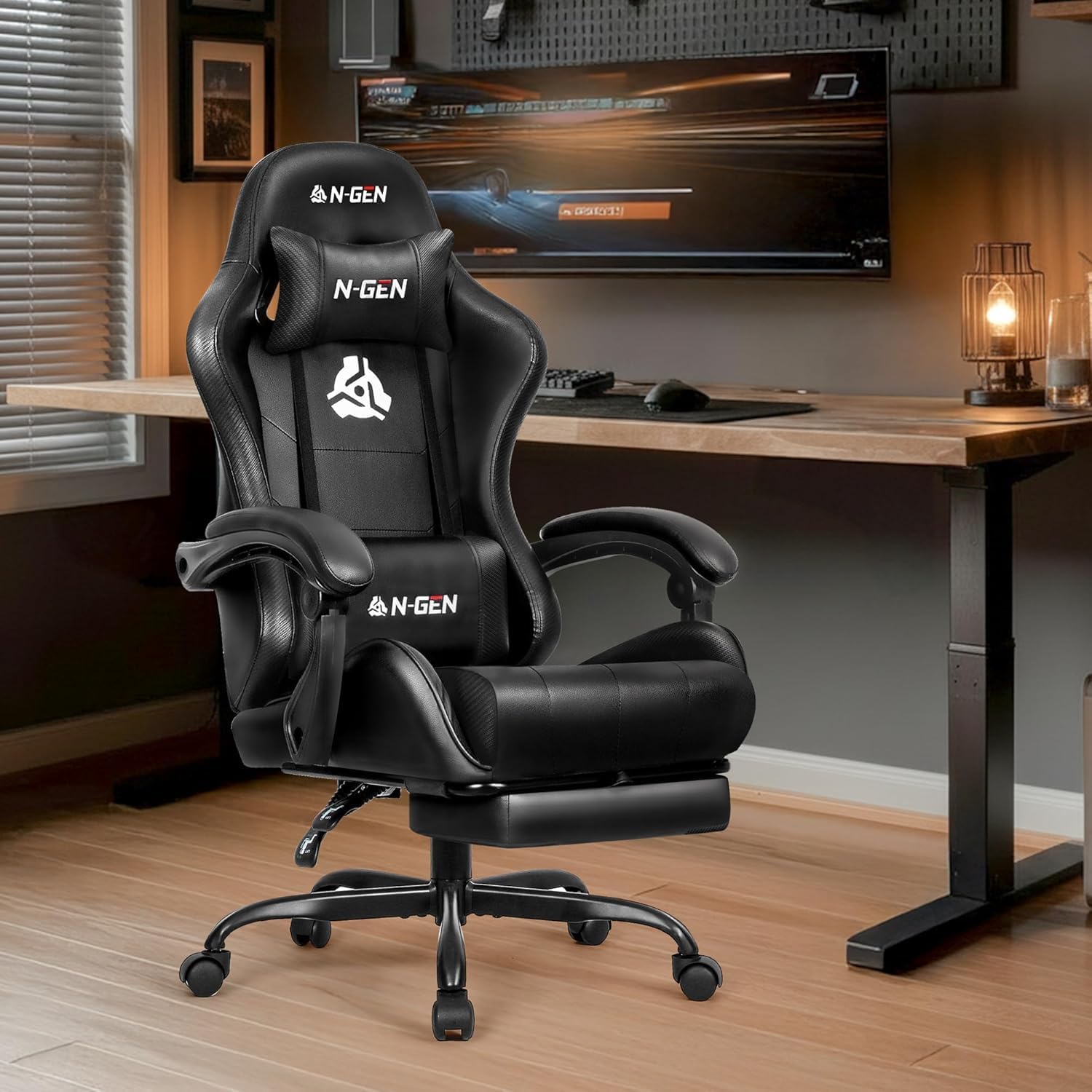 フットレスト付きゲーミングチェア、ランバーサポート、ホームオ - Home Office Desk のレビューと価格