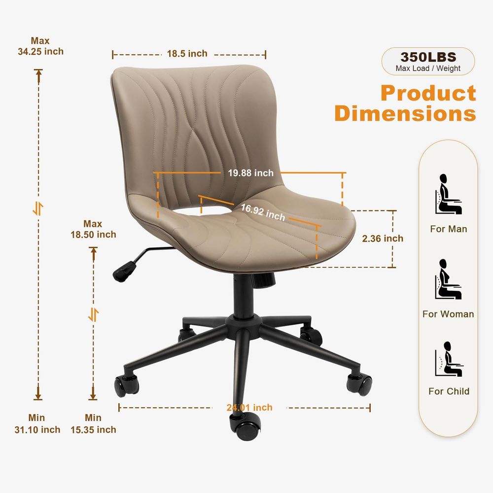 人間工学に基づいた高さ調節可能な回転デスクチェア、車輪付き、 - Home Office Desk のレビューと価格
