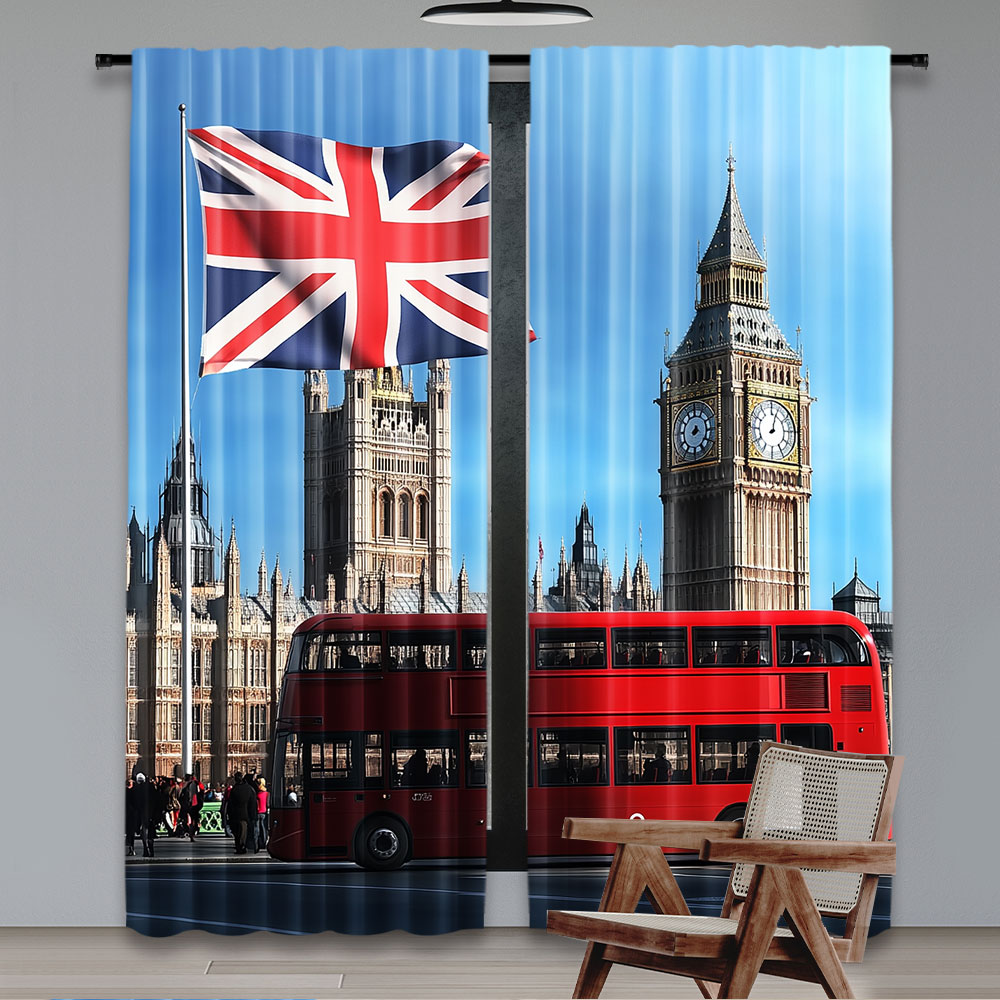 2 個ビッグベンロンドンストリート背景カーテン英国旗イングラ - Home Office England のレビューと価格