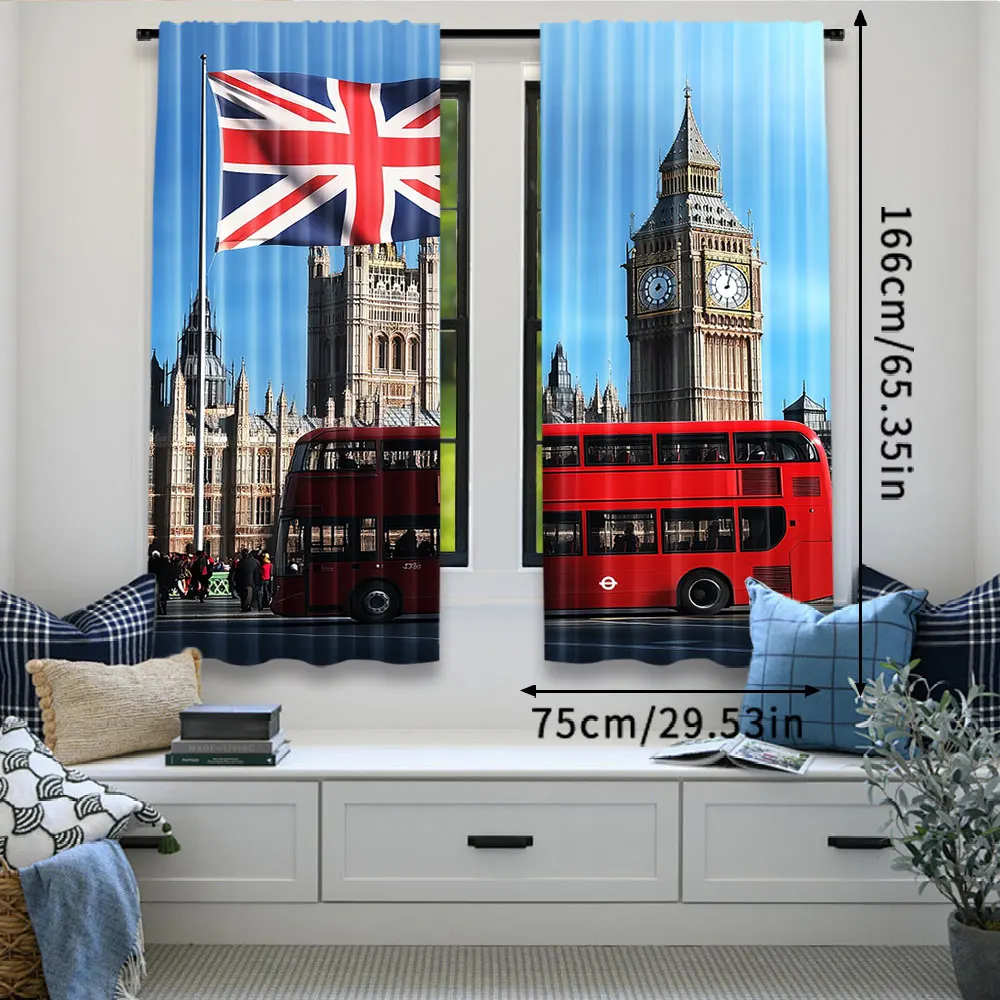 2 個ビッグベンロンドンストリート背景カーテン英国旗イングラ - Home Office England のレビューと価格
