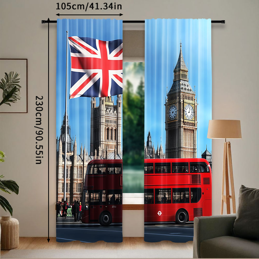 2 個ビッグベンロンドンストリート背景カーテン英国旗イングラ - Home Office England のレビューと価格