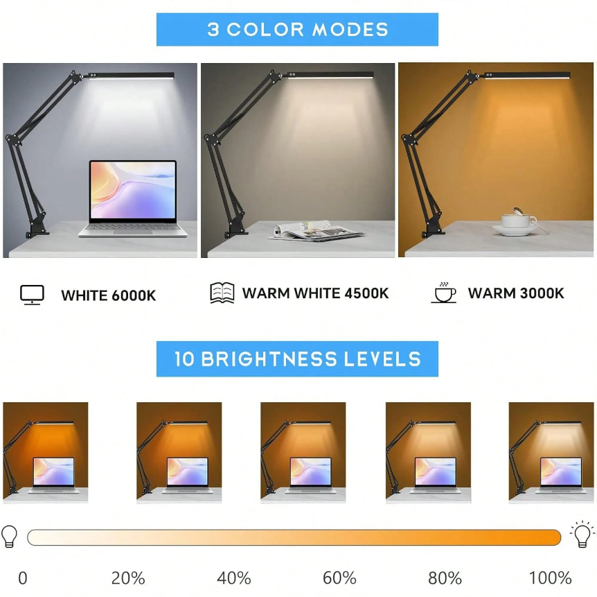 LEDデスクランプ 家庭用、読書用、勉強用、調節可能な目に優 - Home Office Desk のレビューと価格